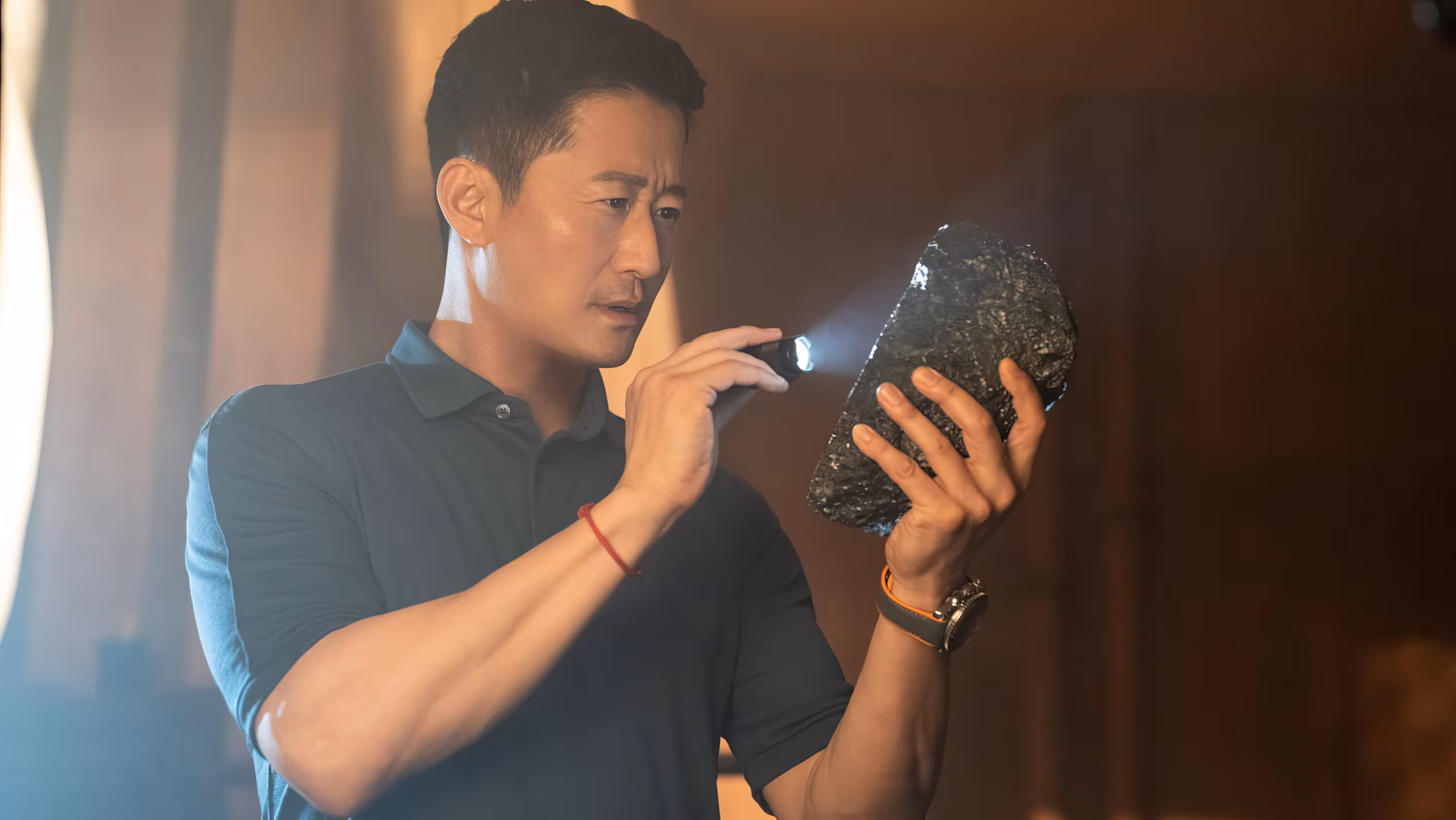 Jing Wu wearing Omega Seamaster Planet Ocean in Meg 2: The Trench