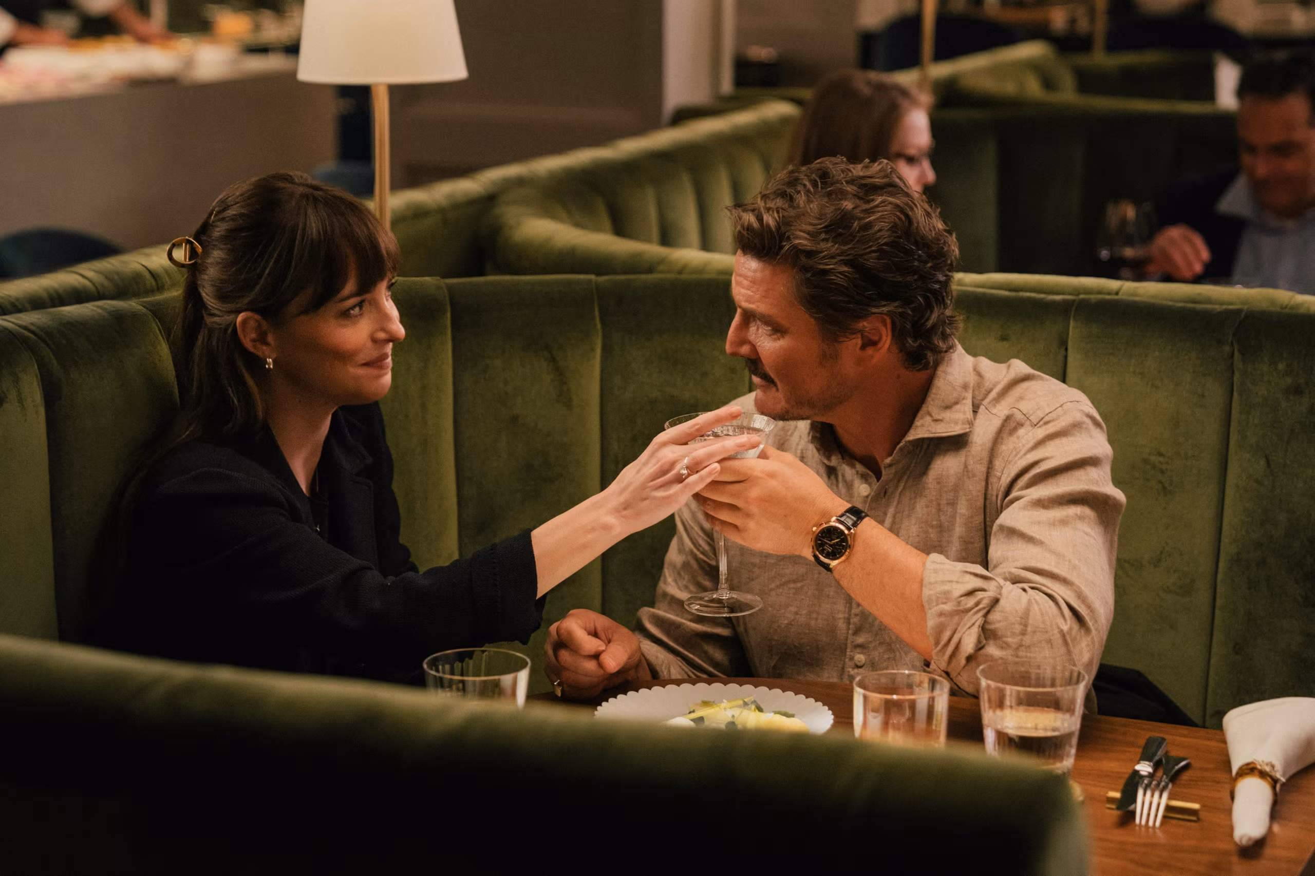 Pedro Pascal wearing Jaeger-LeCoultre Master Control in Materialists