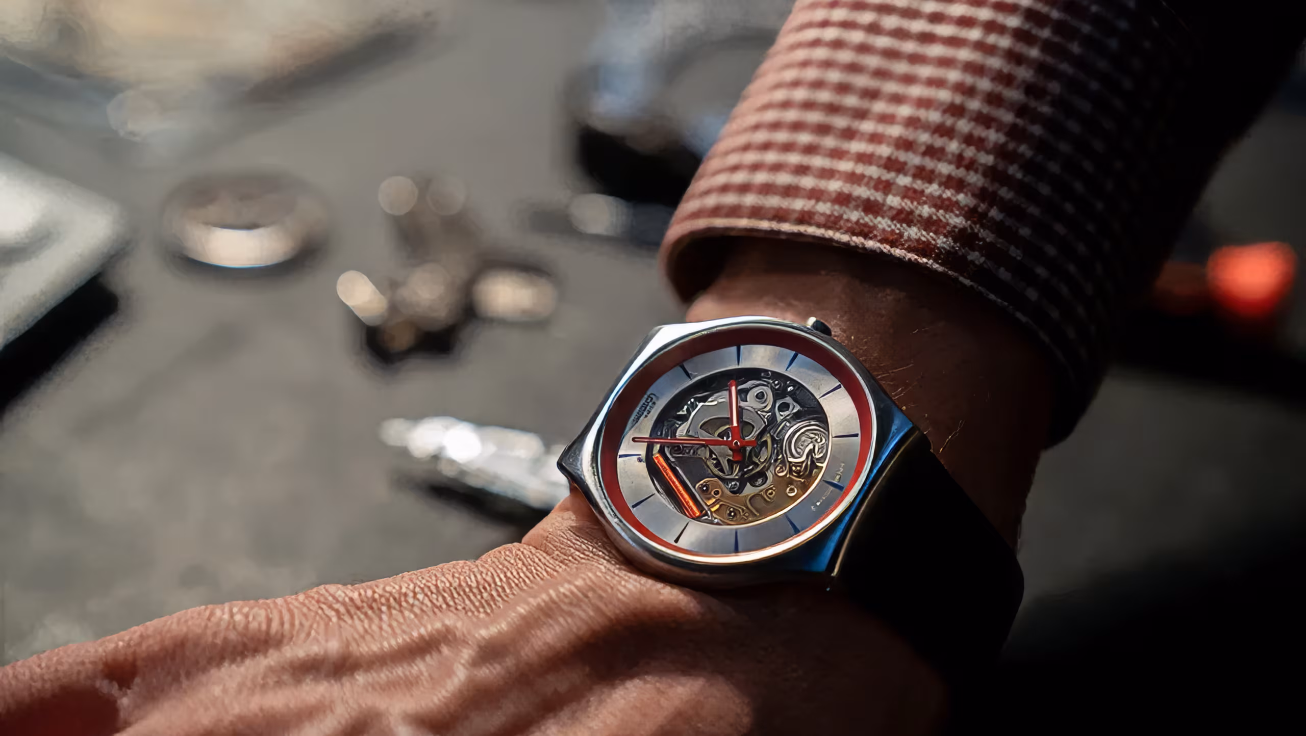 Ben Whishaw wearing Swatch Skin Irony in No Time to Die