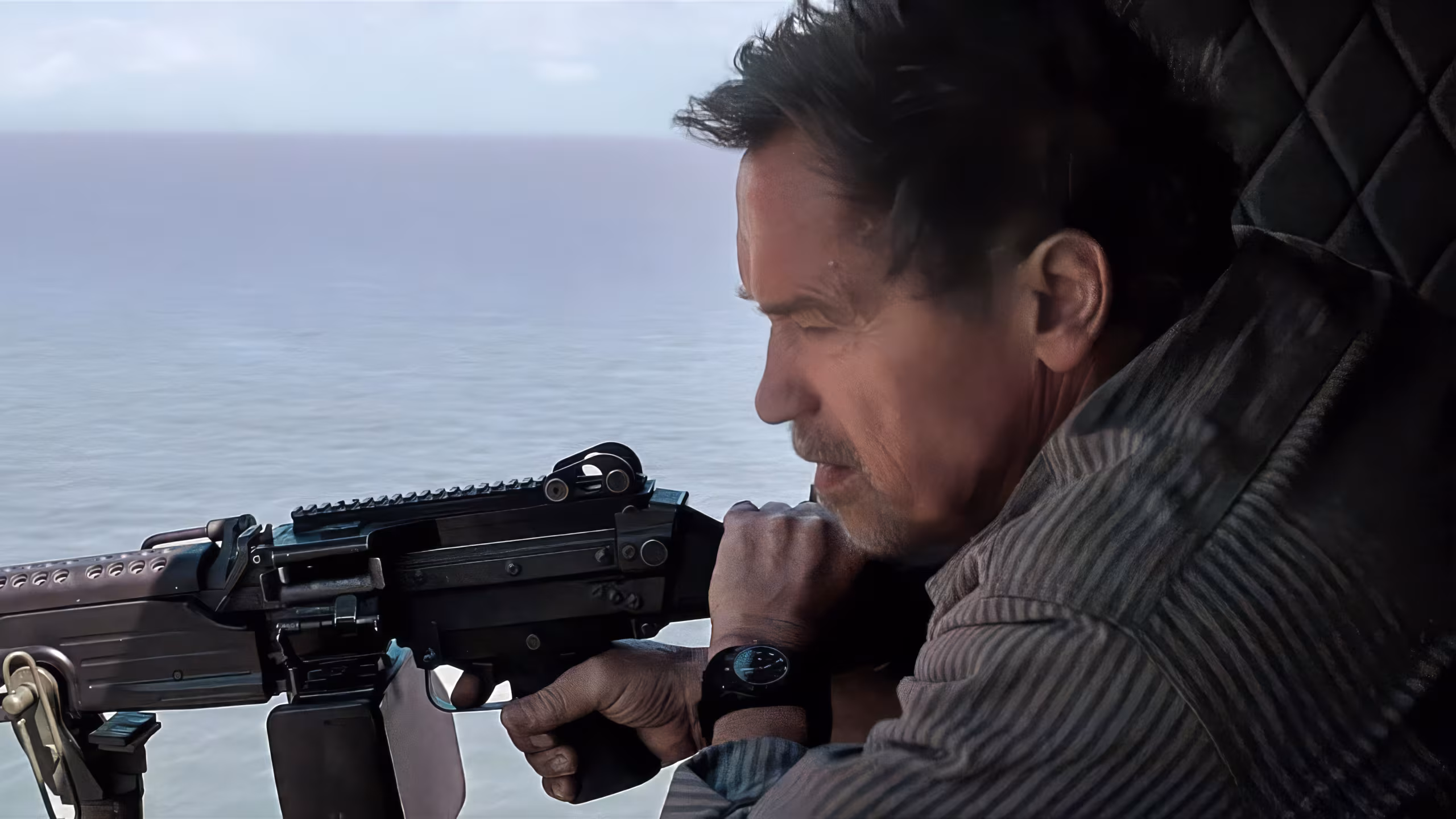 Arnold Schwarzenegger wearing Luminox Black Ops A.8815 in Escape Plan