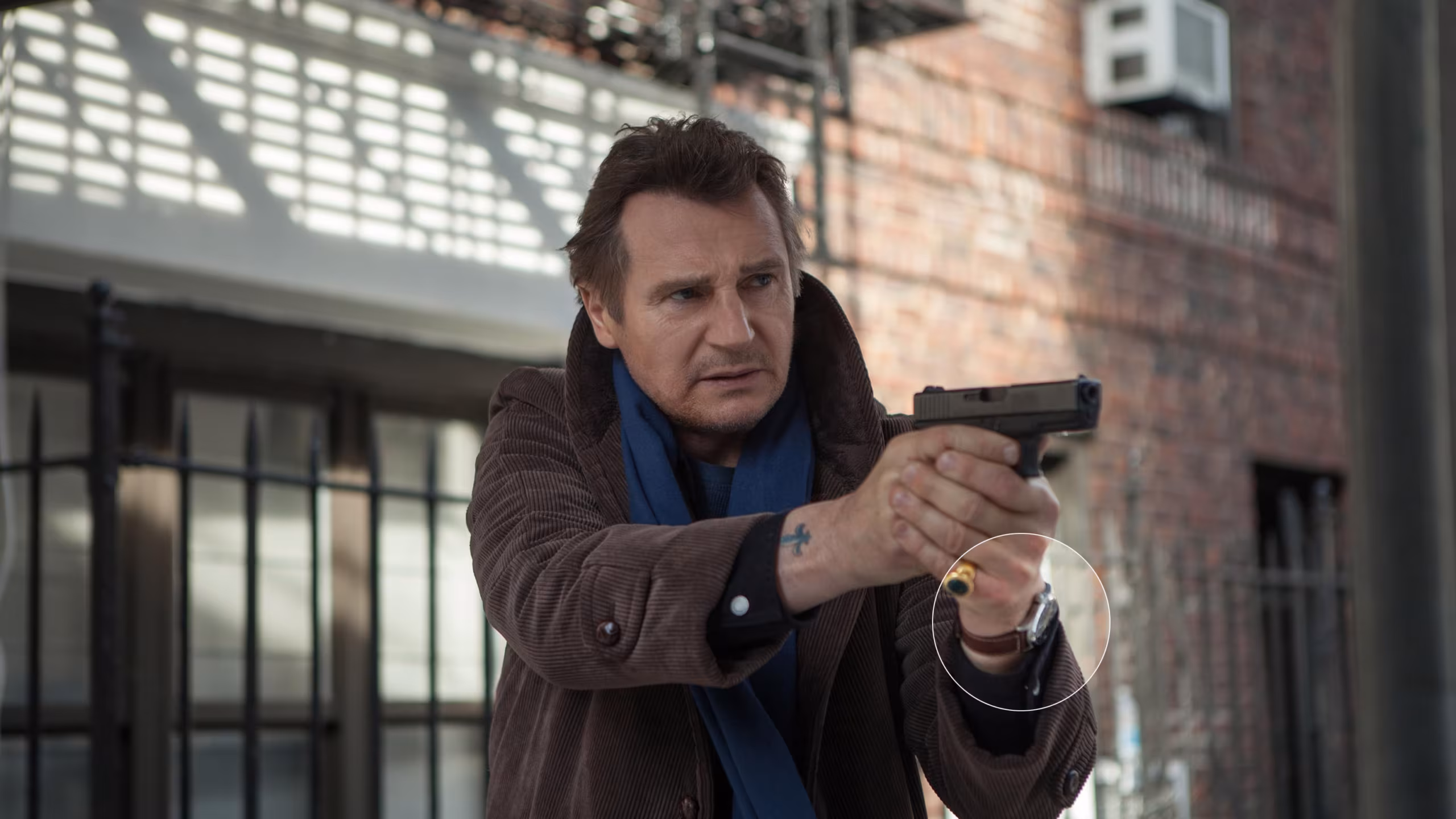 Liam Neeson wearing Hamilton Khaki Field in A Walk Among the Tombstones