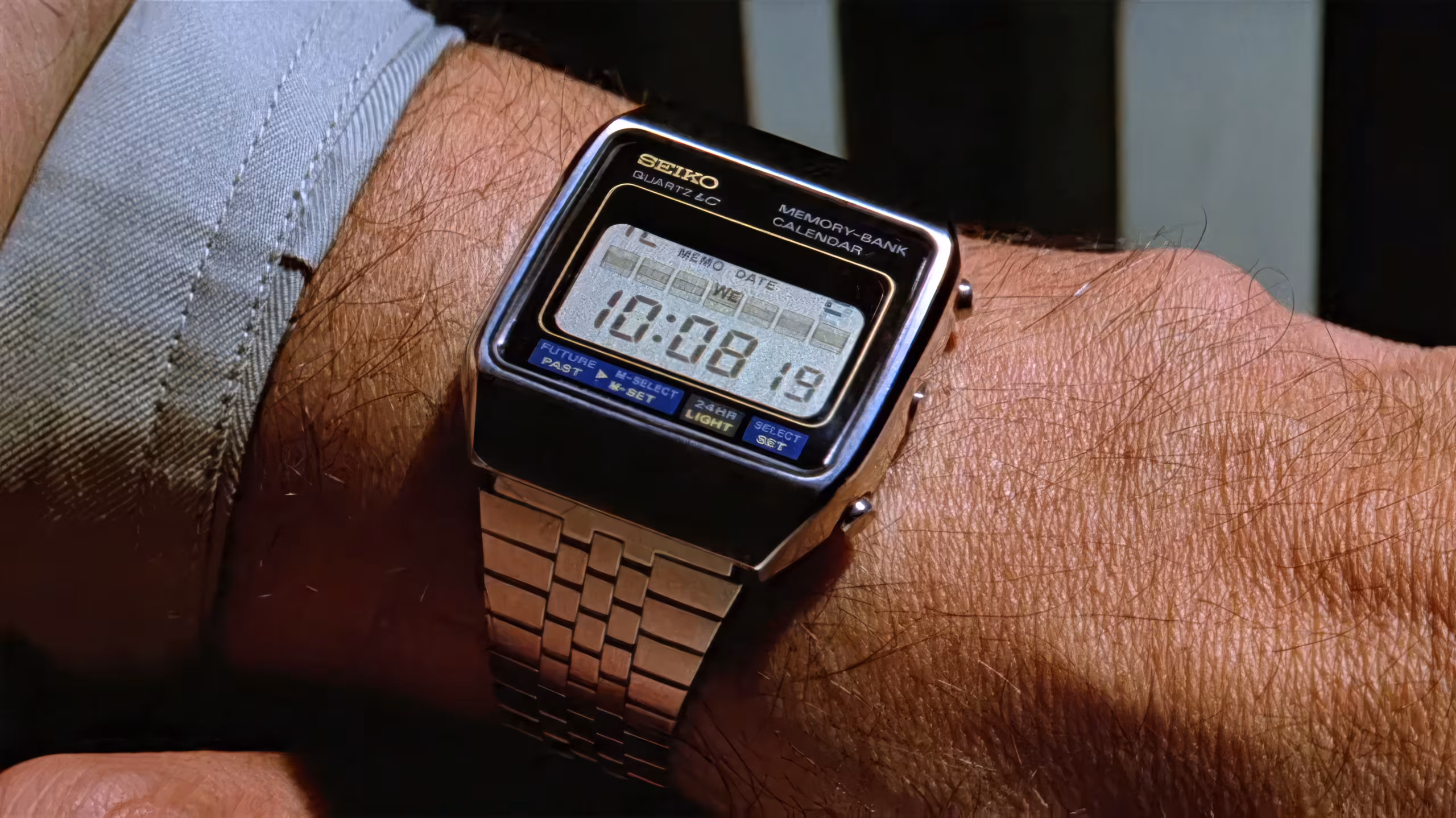 Roger Moore wearing Seiko M354 in Moonraker