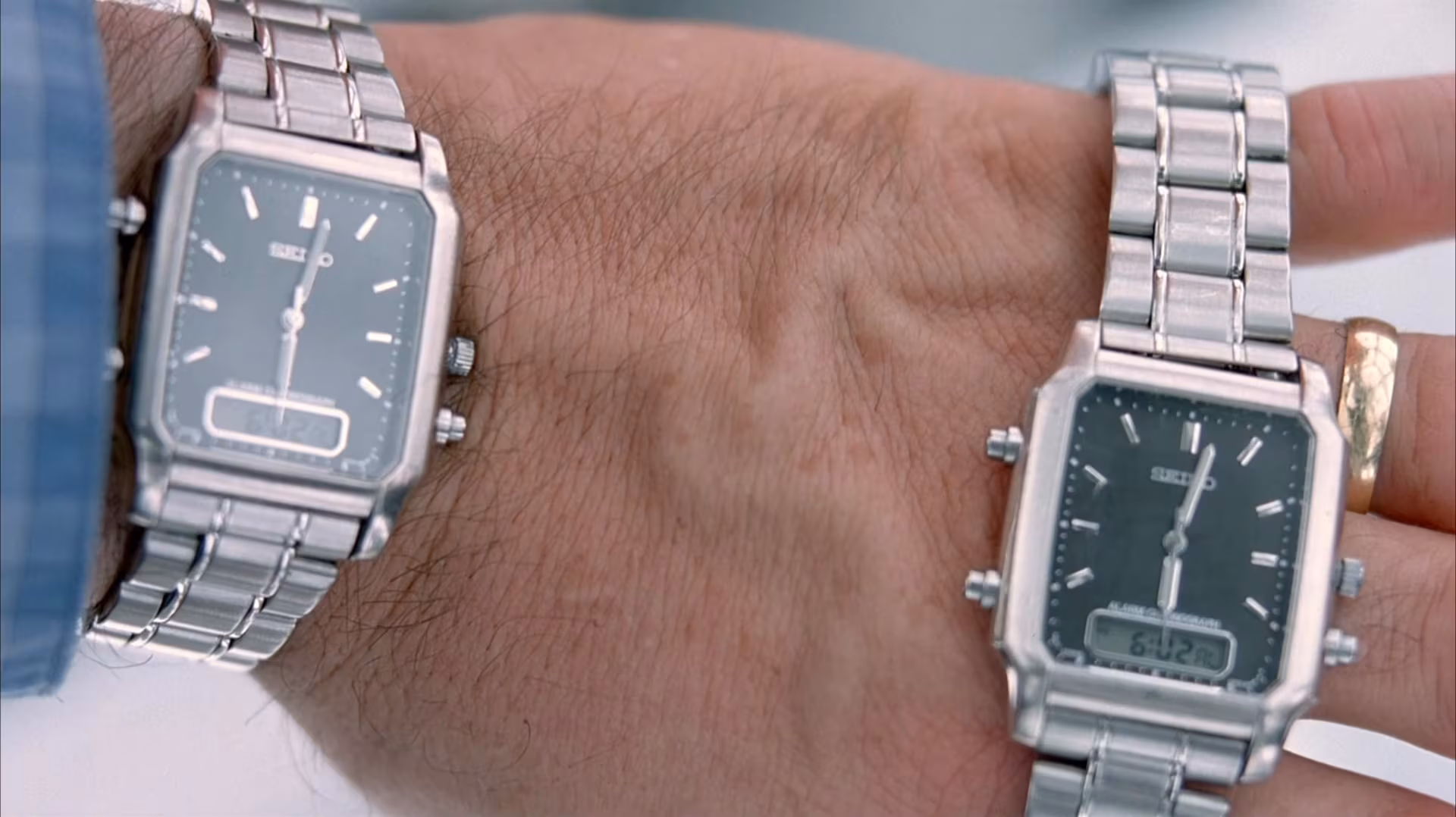 Neil Crone wearing Seiko Alarm Chronograph in Cube 2: Hypercube