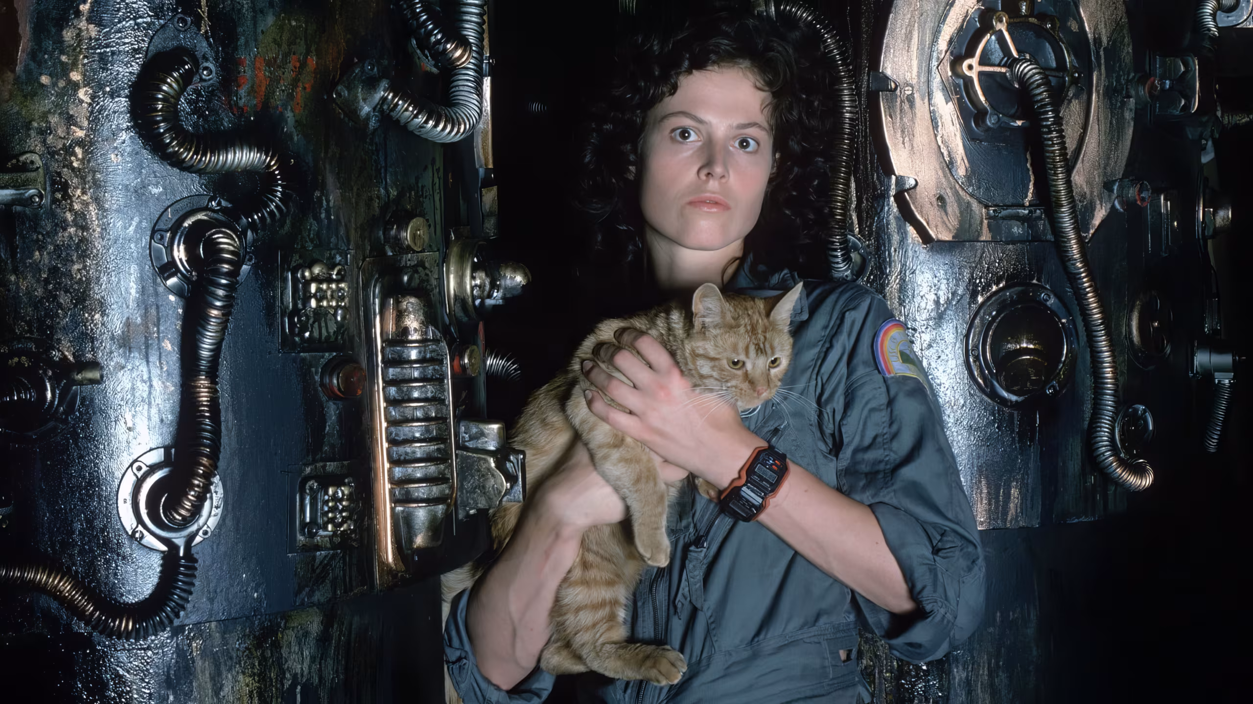 Sigourney Weaver wearing Casio Dual F100 Watch (custom prop) in Alien
