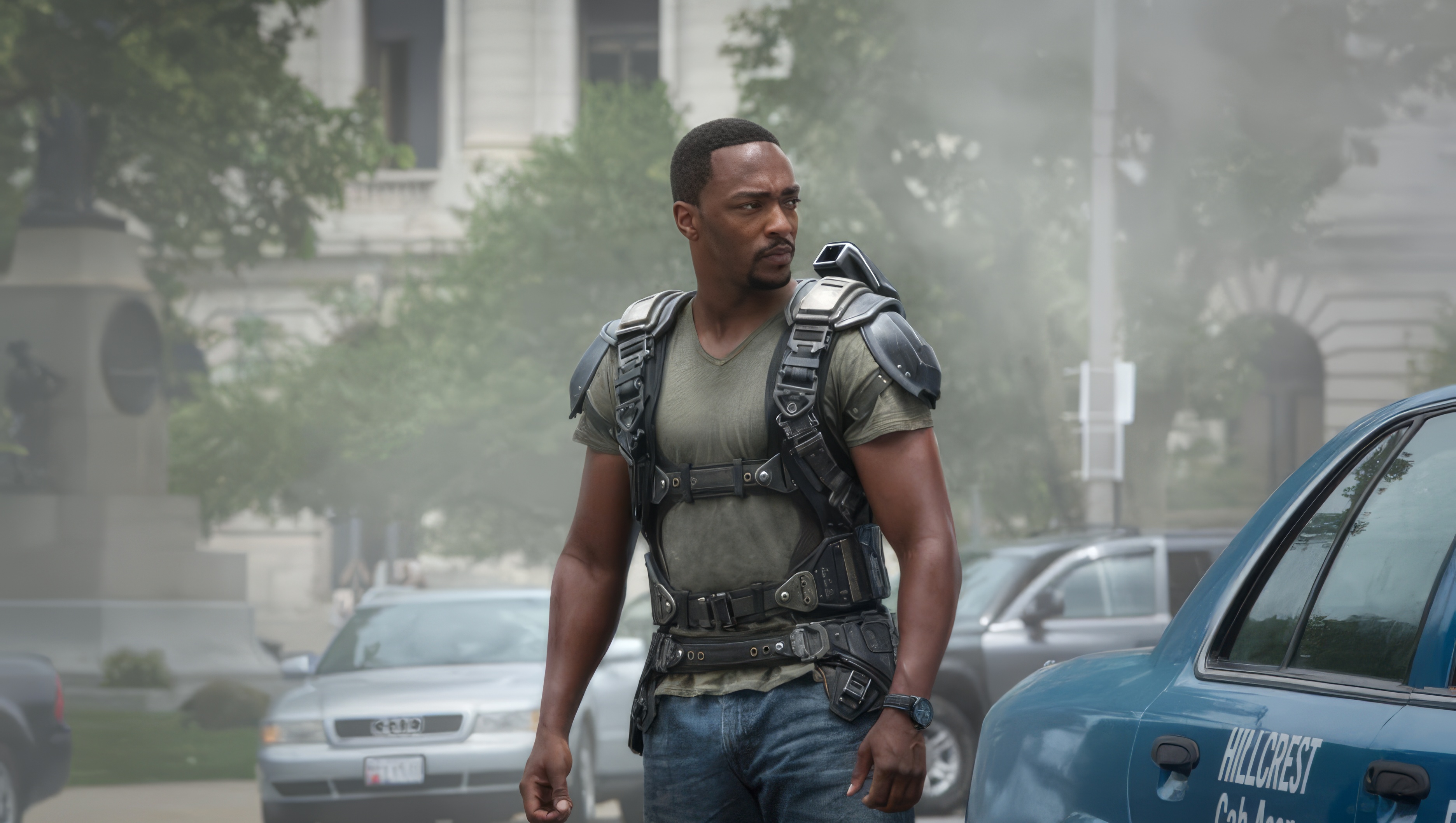Anthony Mackie wearing Humvee Field Watch in Captain America: The Winter Soldier