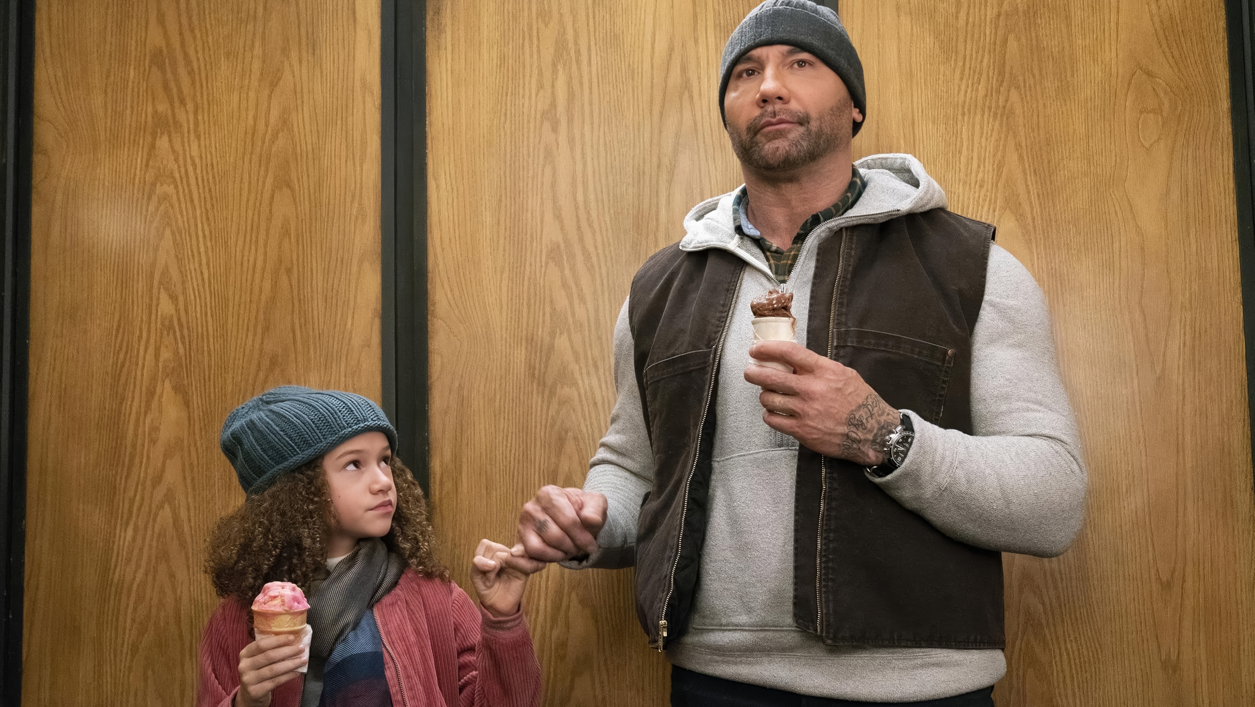 Dave Bautista wearing Shinola Rambler Tachymeter Chrono in My Spy