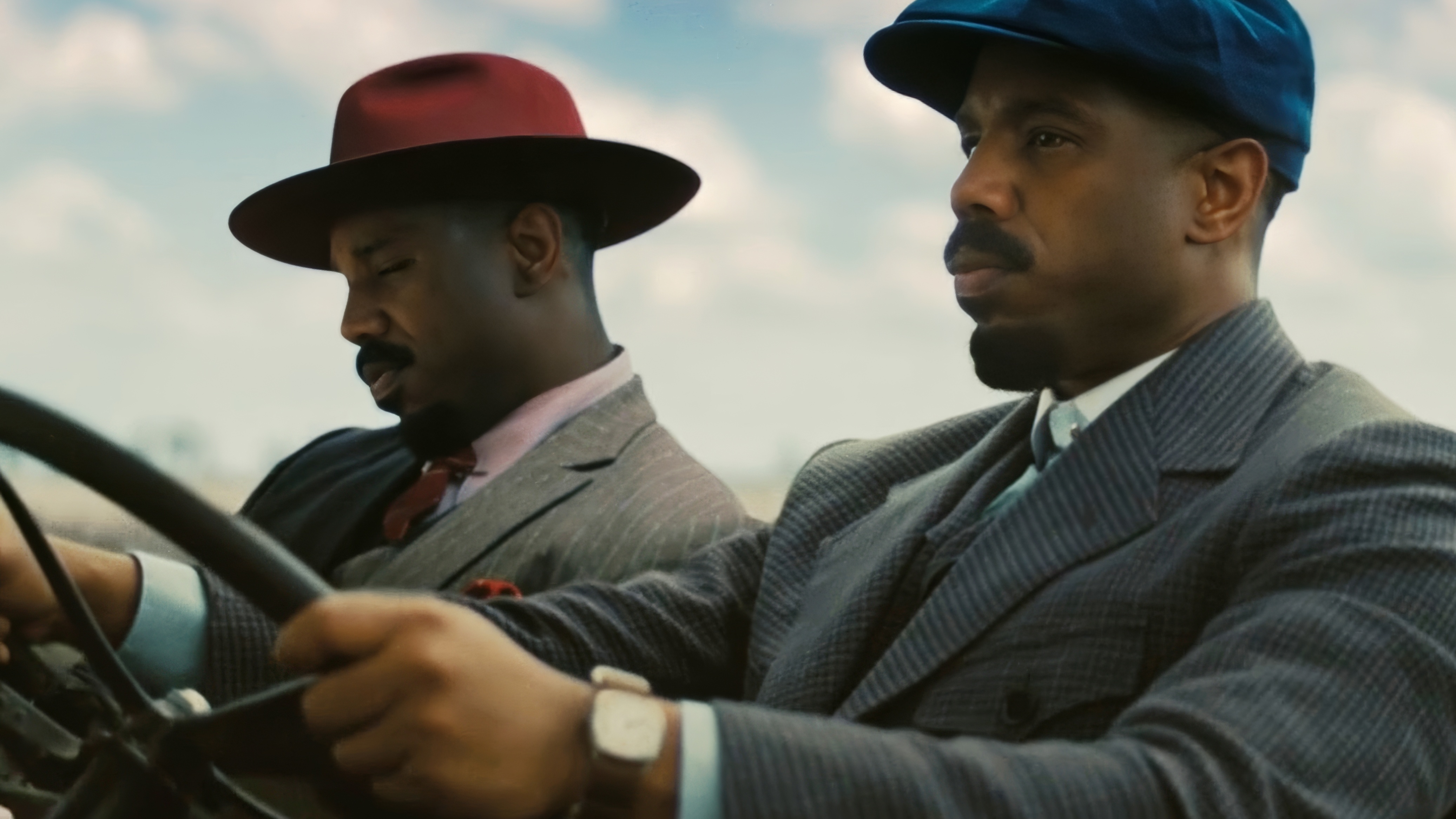 Michael B. Jordan wearing Elgin Trench Watch in Sinners