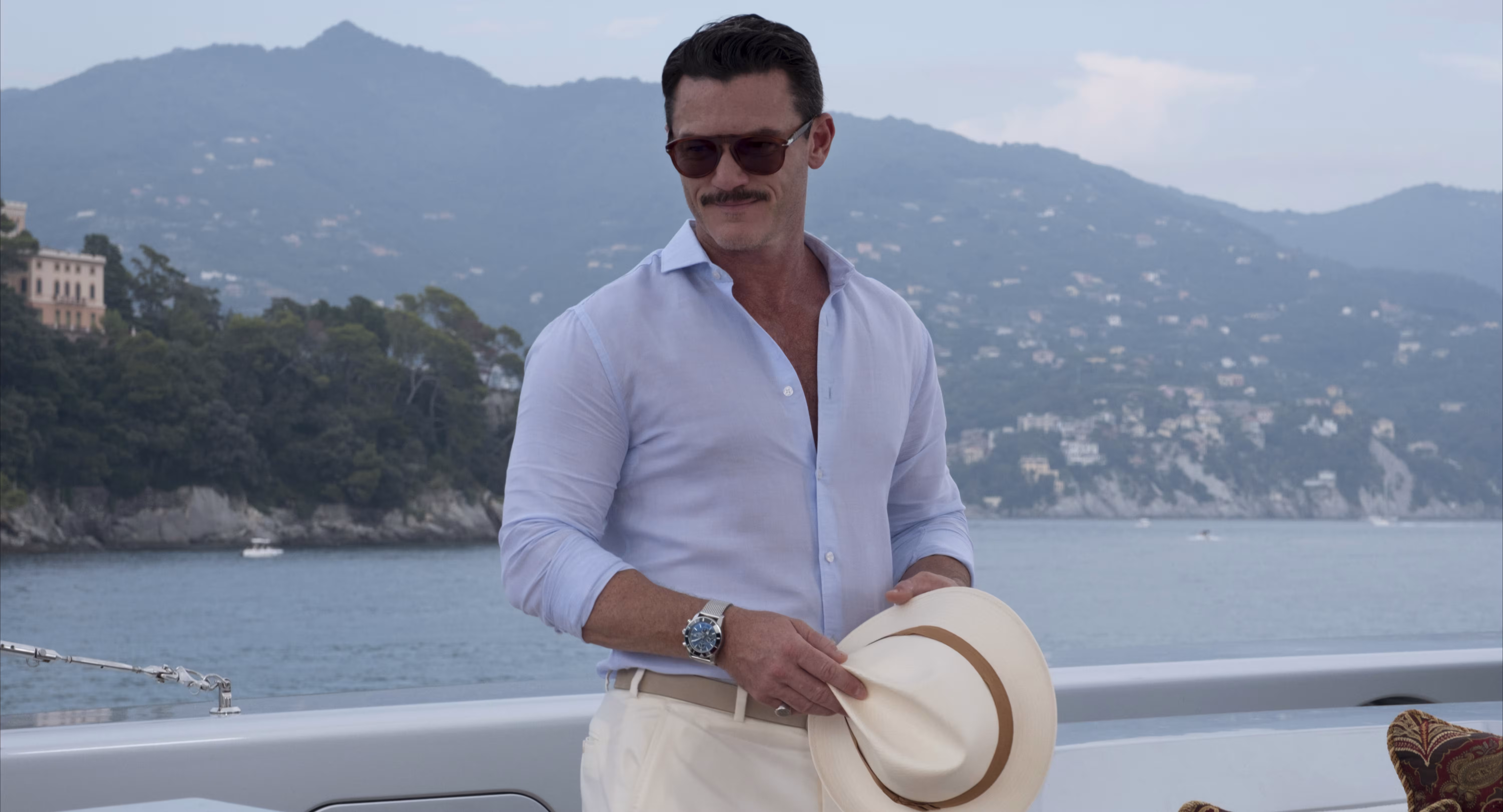 Luke Evans wearing Breitling Superocean Heritage II Chronograph 46 in Murder Mystery