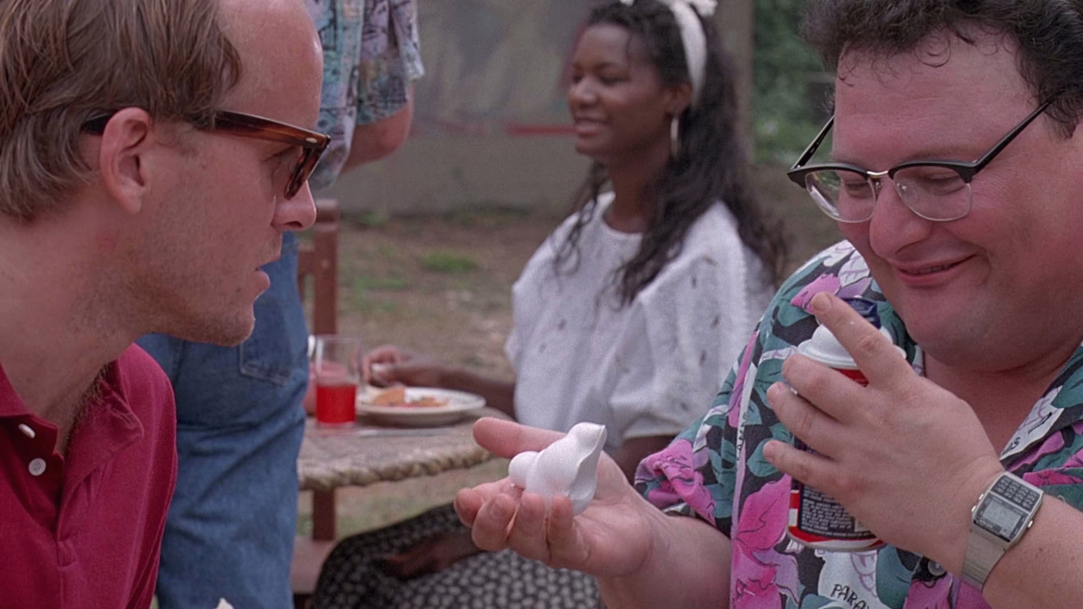 Wayne Knight wearing Casio Data Bank DBX-112 in Jurassic Park