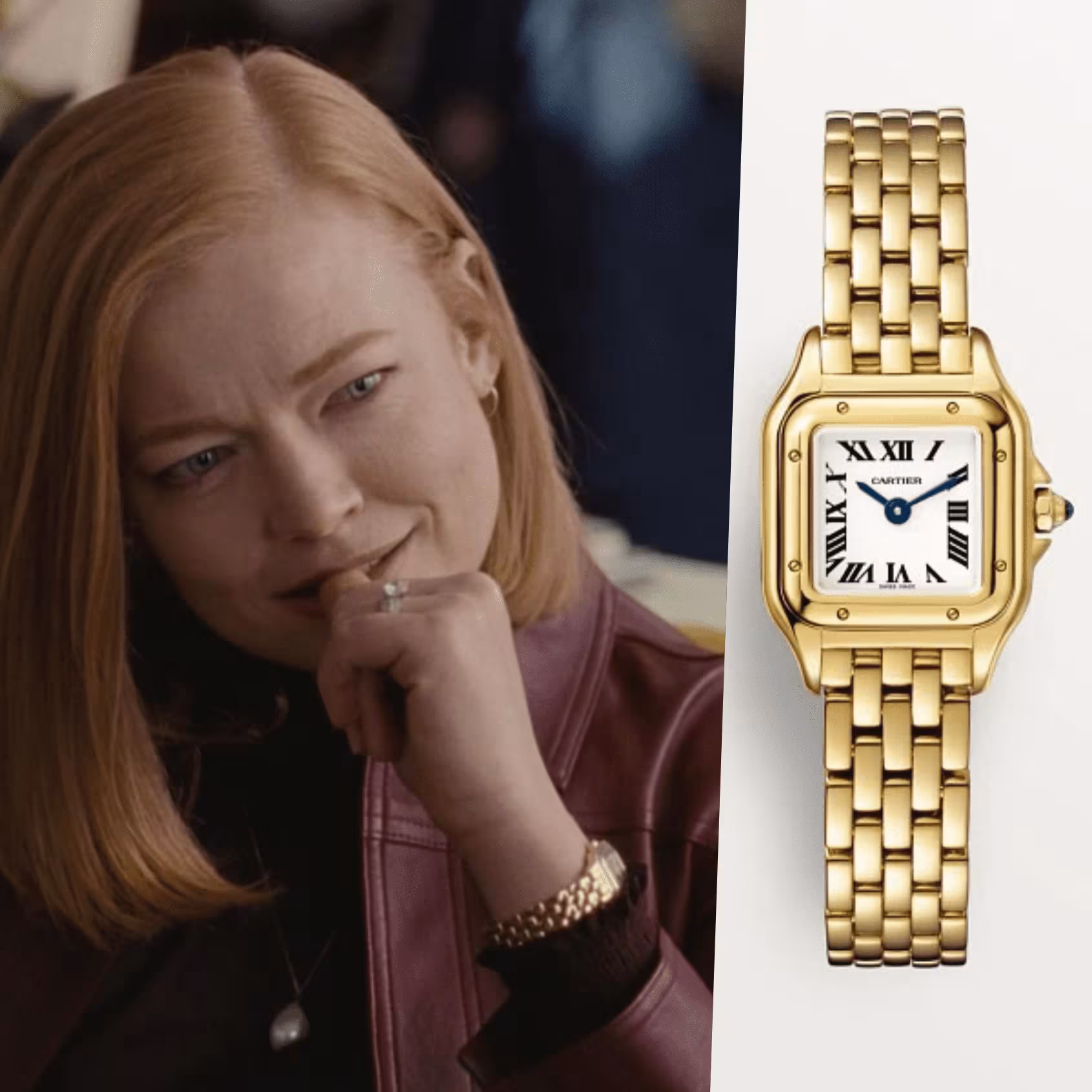 Sarah Snook wearing Cartier Panthère Yellow Gold in Succession